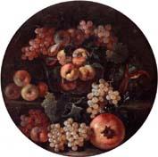 unknow artist A still life of peaches and plums in a glass bowl,grapes,a melon and a pomegranate Sweden oil painting art